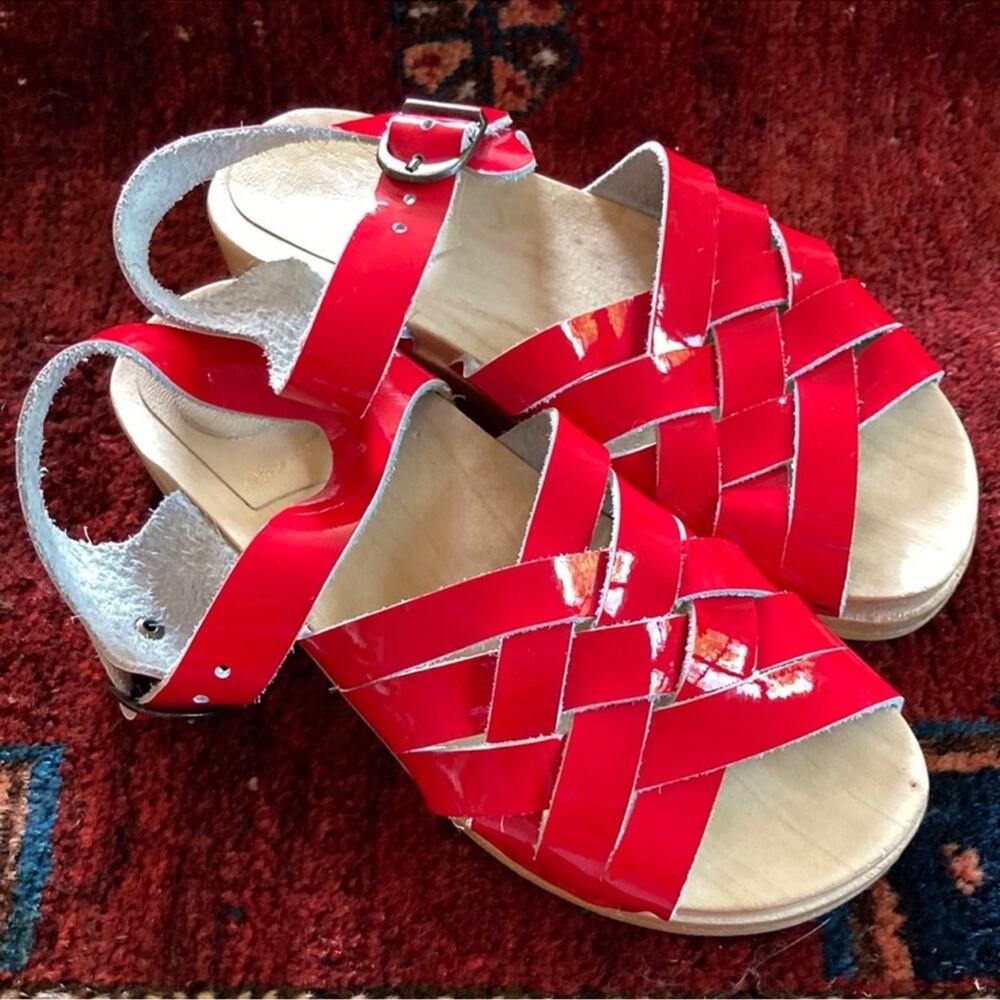 No.6 Red Patent Flat Huarache Clogs Leather Clog Strappy Sandals 39 - Picture 5 of 8